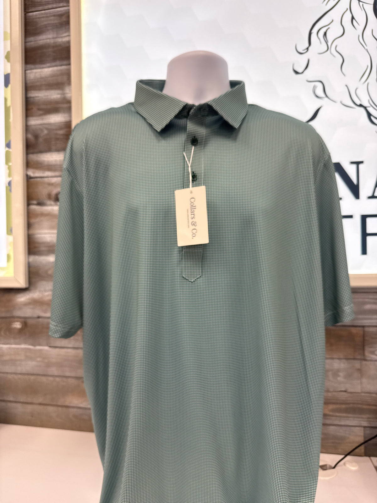 Collars & Co. Dark Green Houndstooth Polo