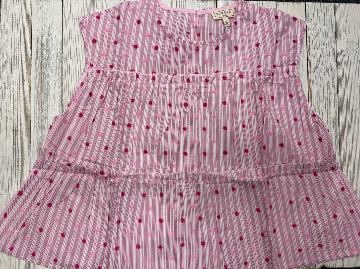 Girl's Swiss Dot Pink Ruffled Stripe Top