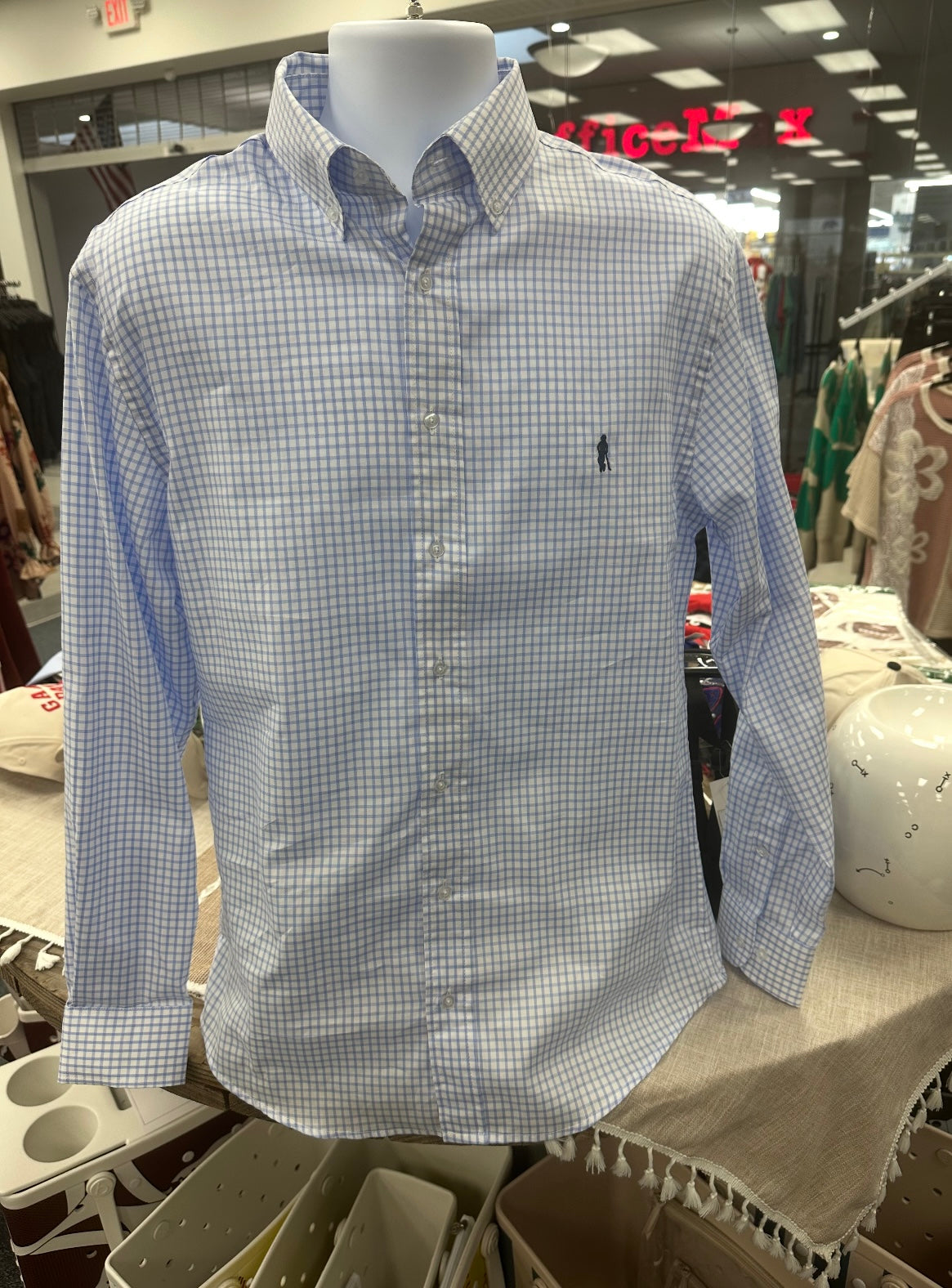 Cardinal Creek Logo Blue & White Plaid Button Up