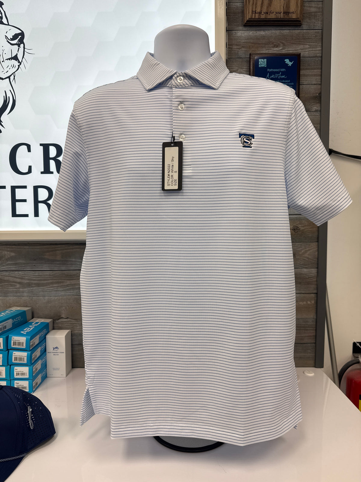 Cardinal Creek Trinity Logo Polo White/Sky