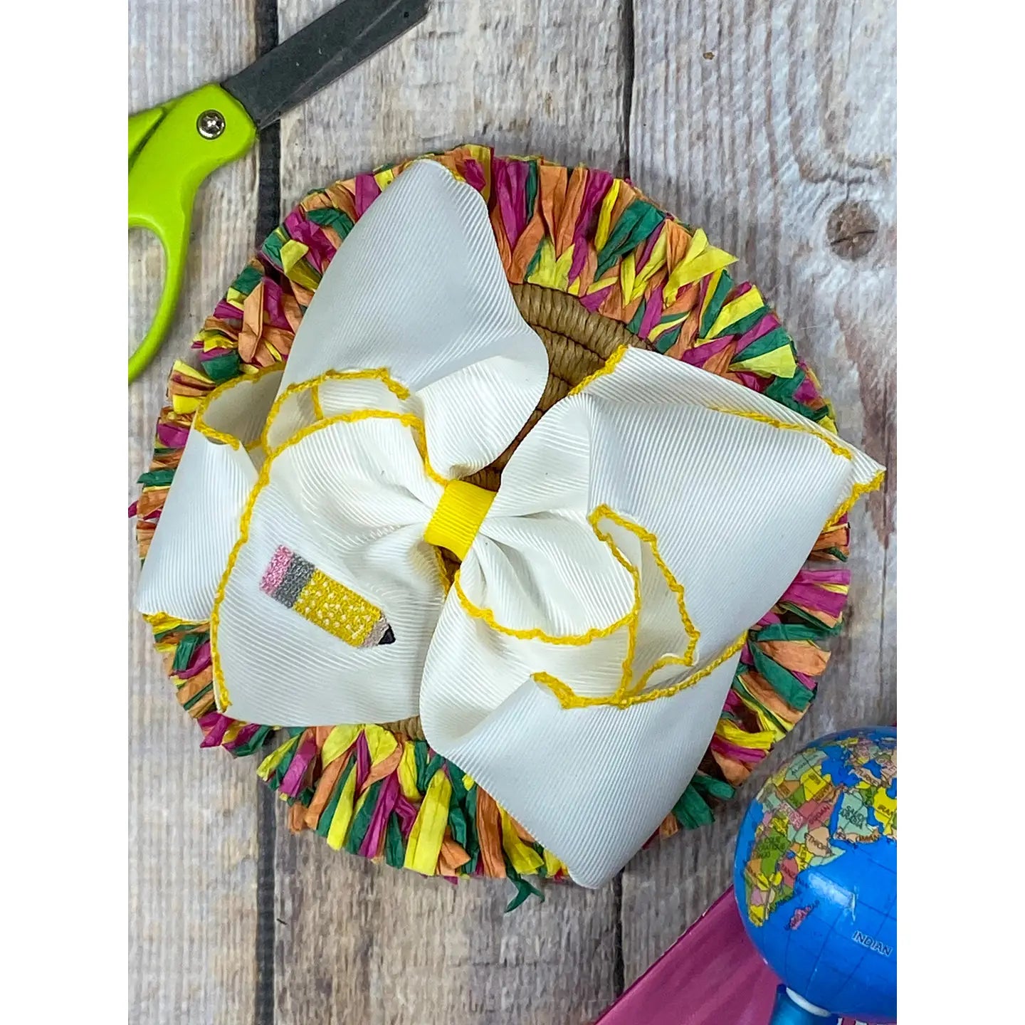 Pencil Embroidered Moonstitch Hair Bow