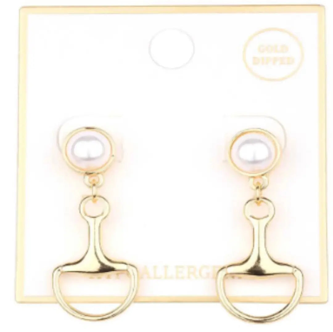 Pearl Stud W/Gold Horsebit 1.25 Earrings