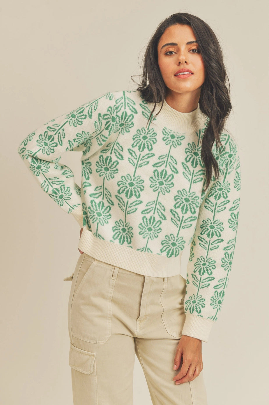 Green Floral Pattern Sweater