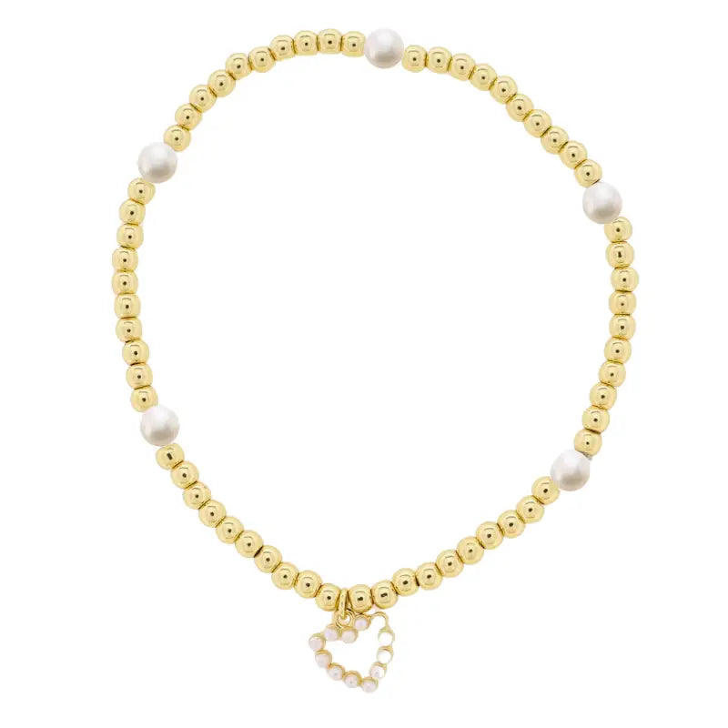 Gold Beaded Bracelet with Pearl Heart