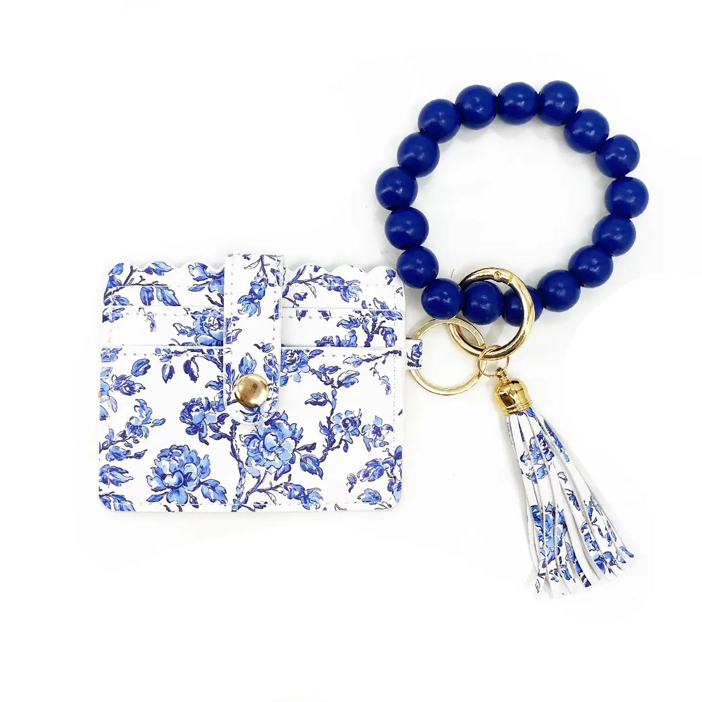 Blue Floral Beaded Wristlet