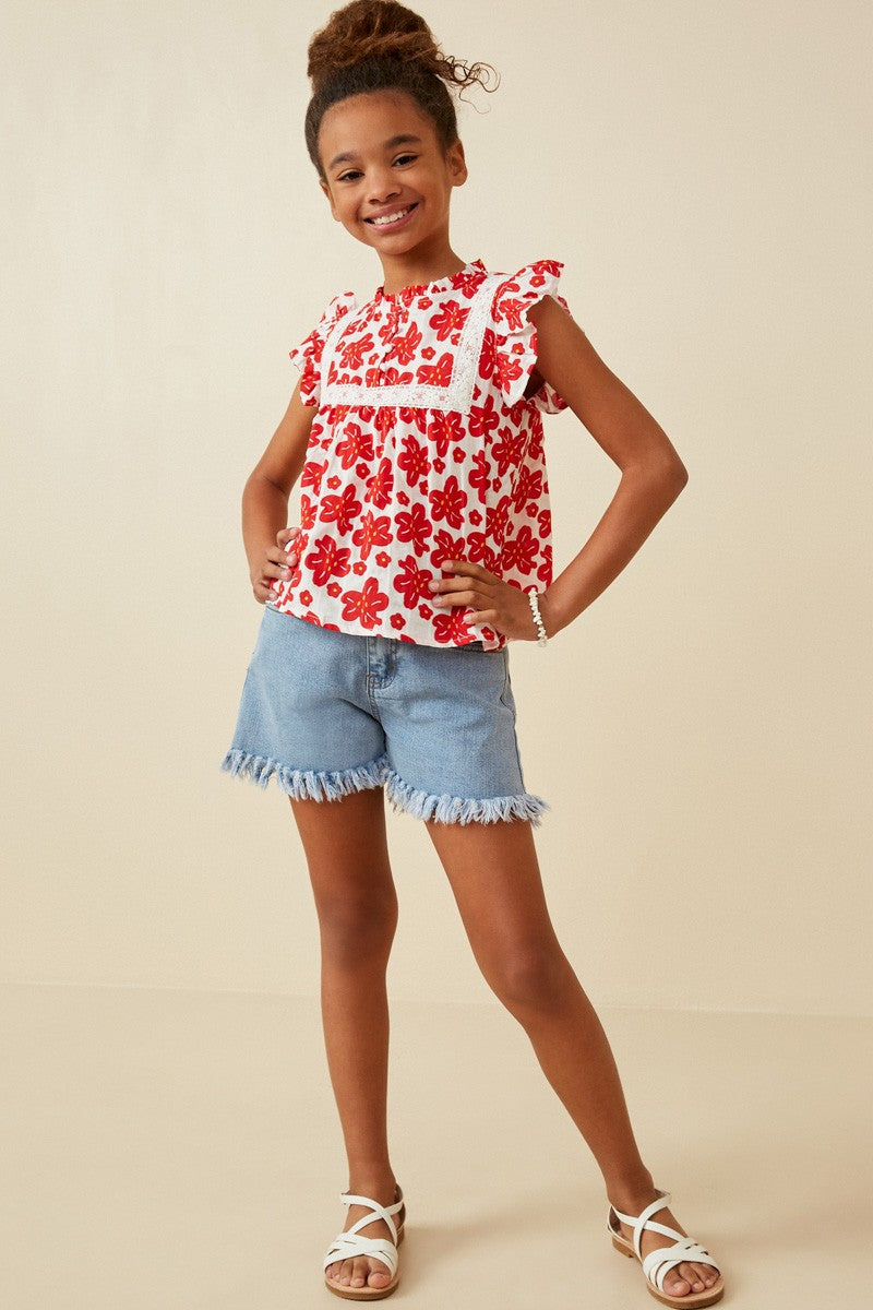 Red Embroiderd Top for Girls