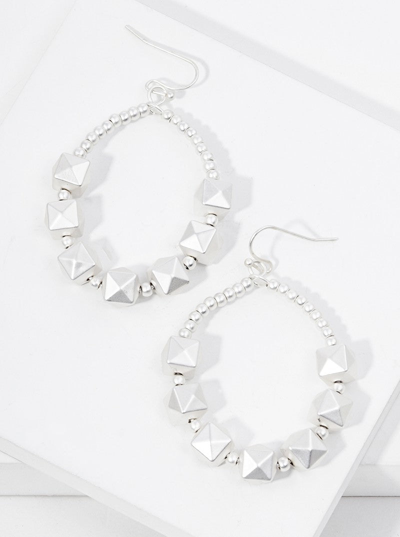 Silver Beaded Metallic Circle Drop Earrings