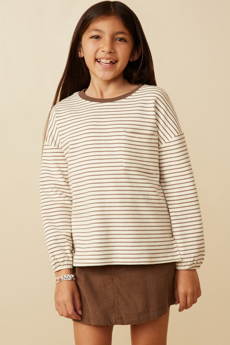 Taupe & Stripes Top for Tween by Hayden Los Angeles