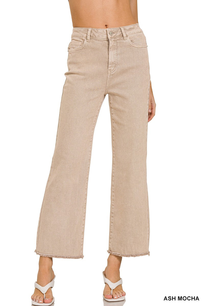 Zenana Crop Jeans w/Frayed Hem in Ash Mocha