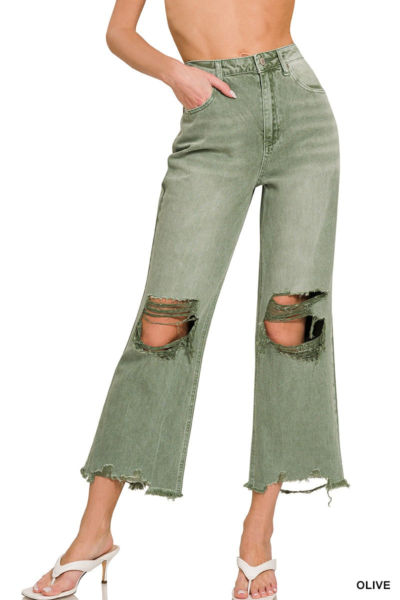 Zenana Olive Distressed Jeans