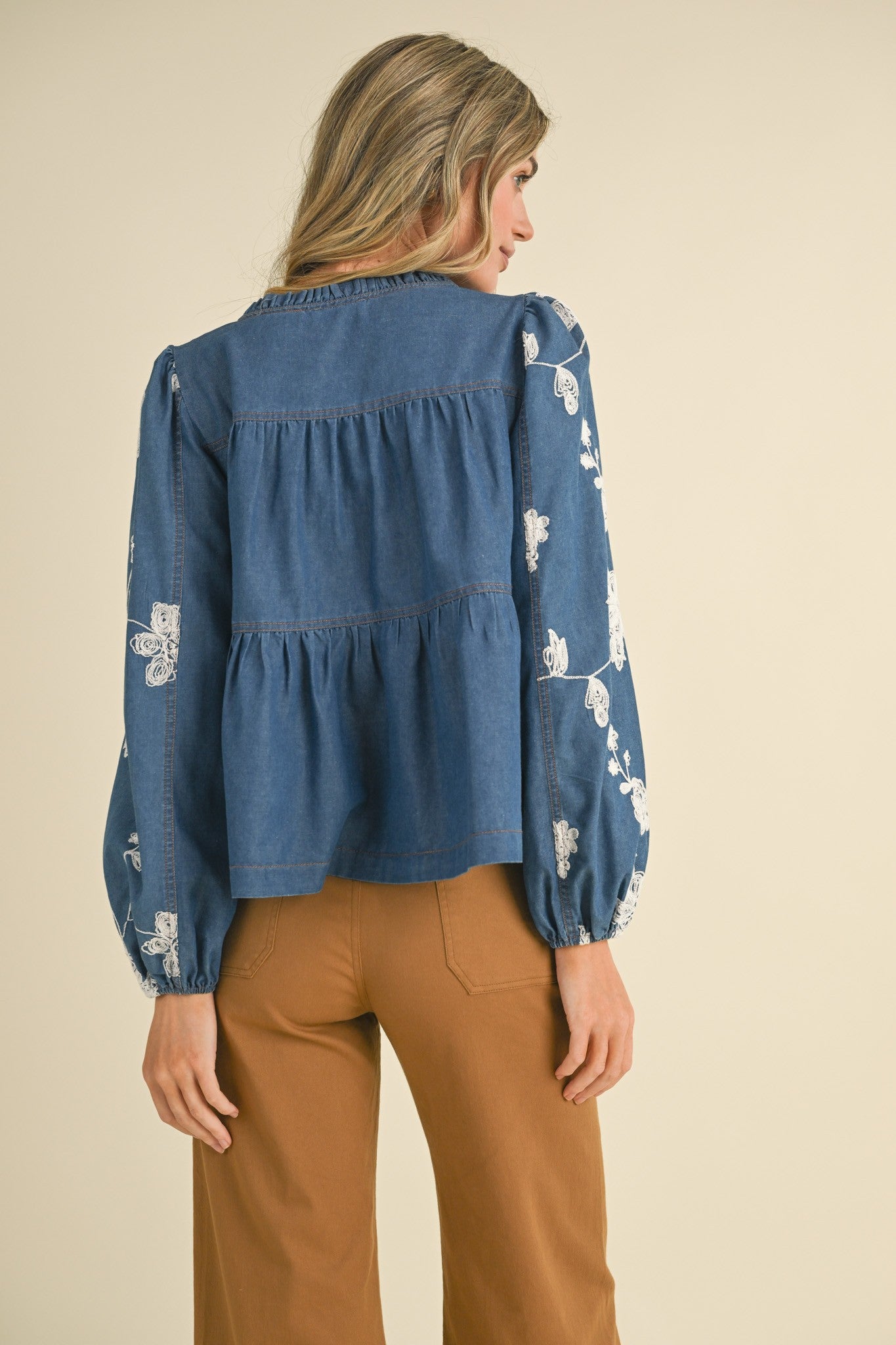 Floral Denim Embroidery Top by Merci