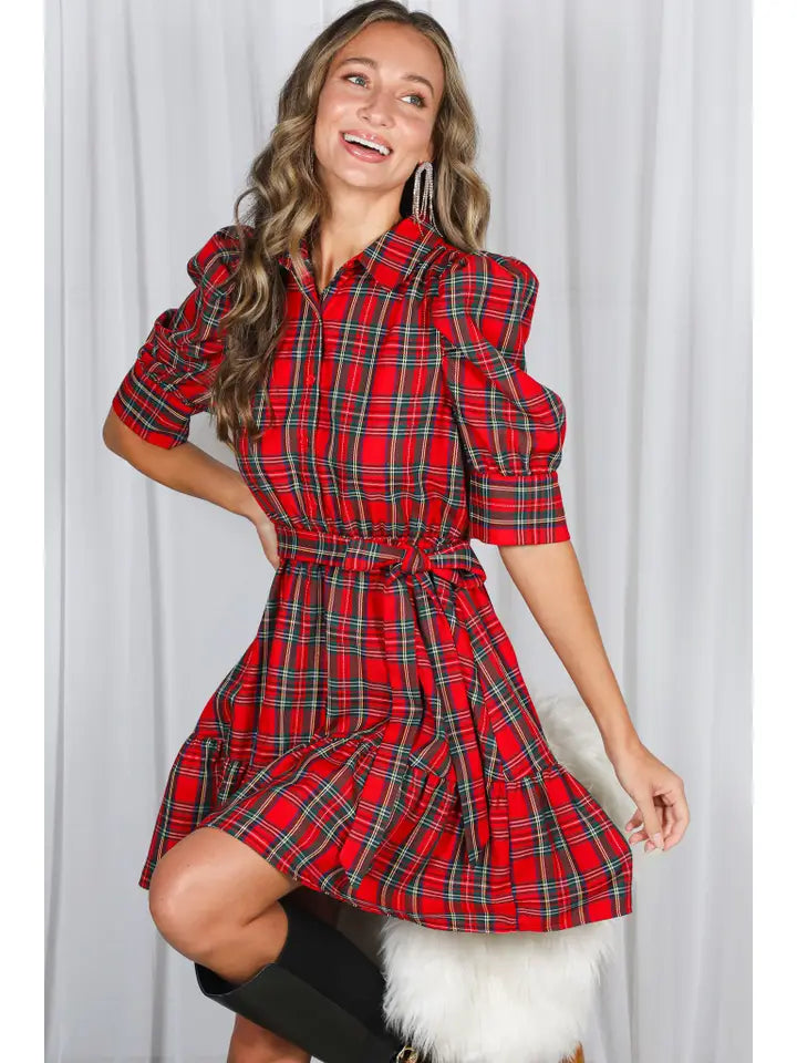 All in For the Holidays Red Plaid Dress