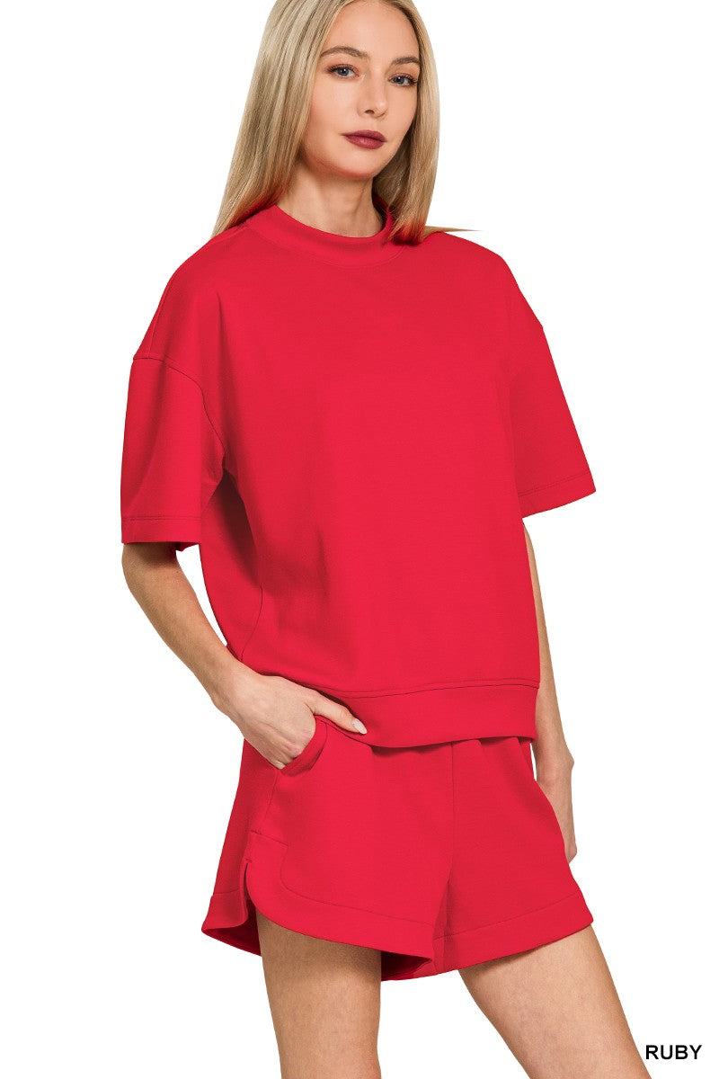 Ruby Red Scuba Neck and Dolphin Shorts 2pc by Zenana