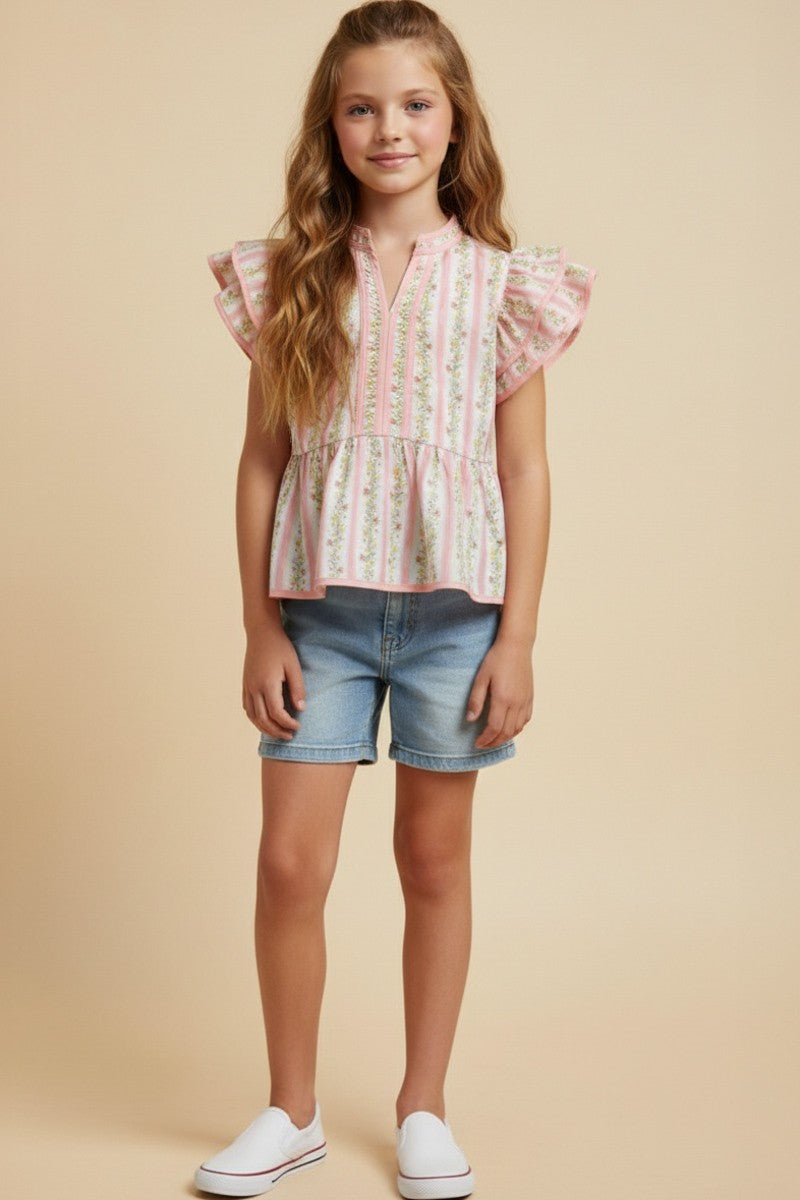 Floral Stripe Top for Girls