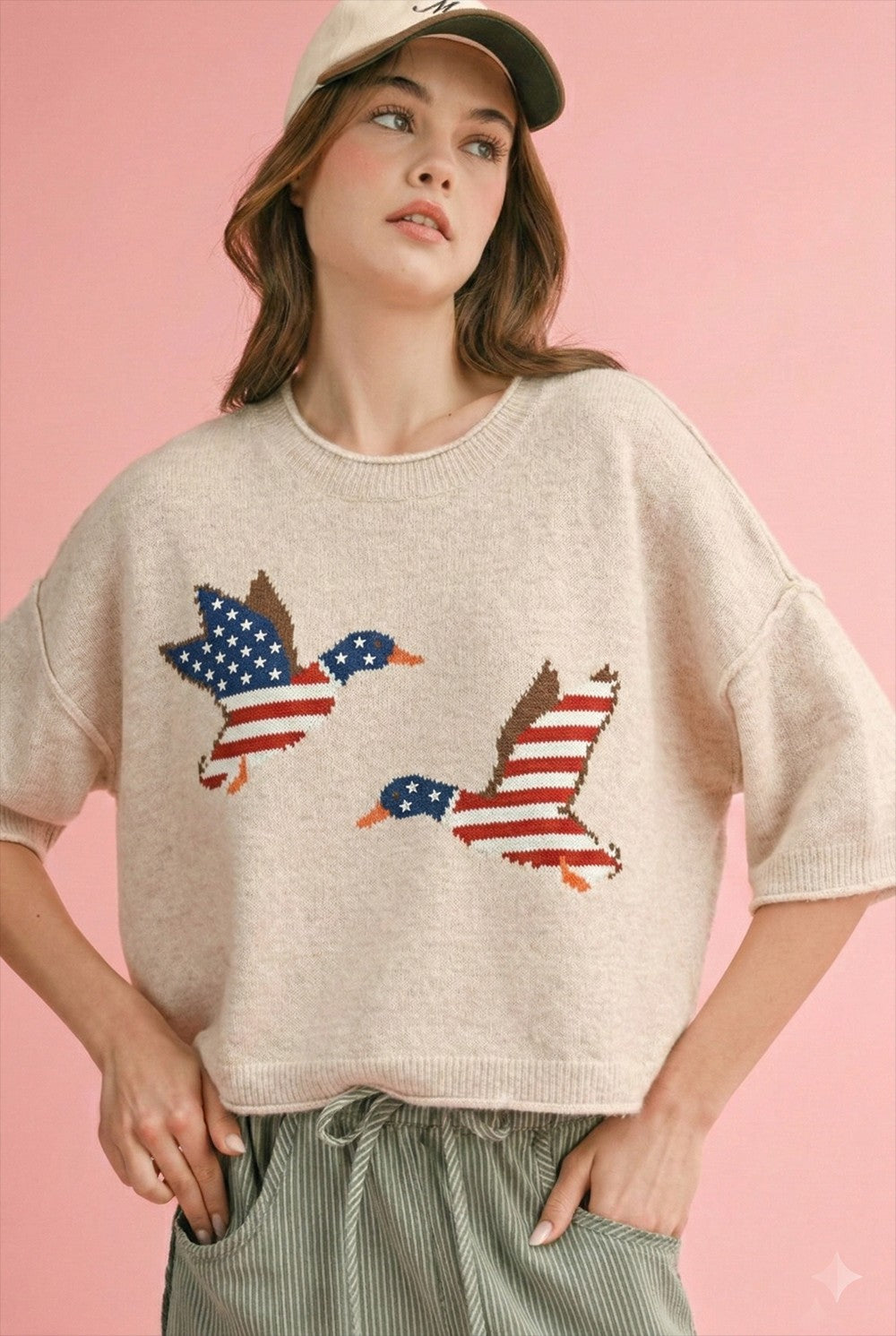 Embroidered 4th of July Duck Soft Knit Top