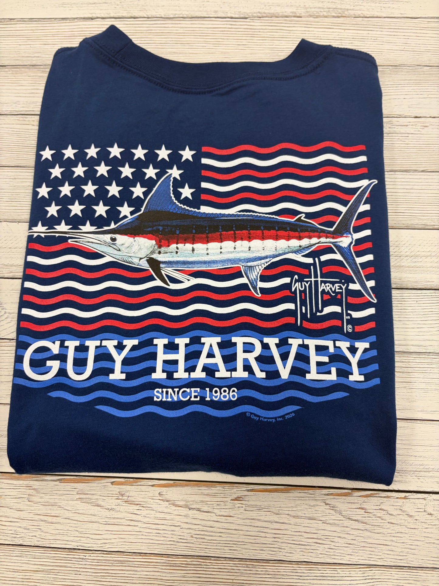 Guy Harvey American Flag Estate Blue Tee