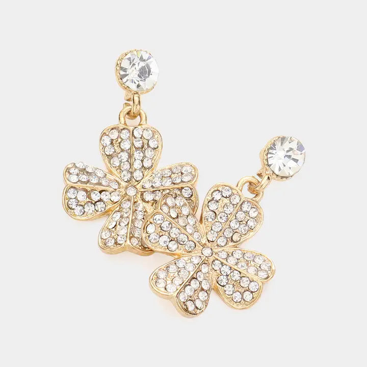 Rhinestone Paved Clover Earrings