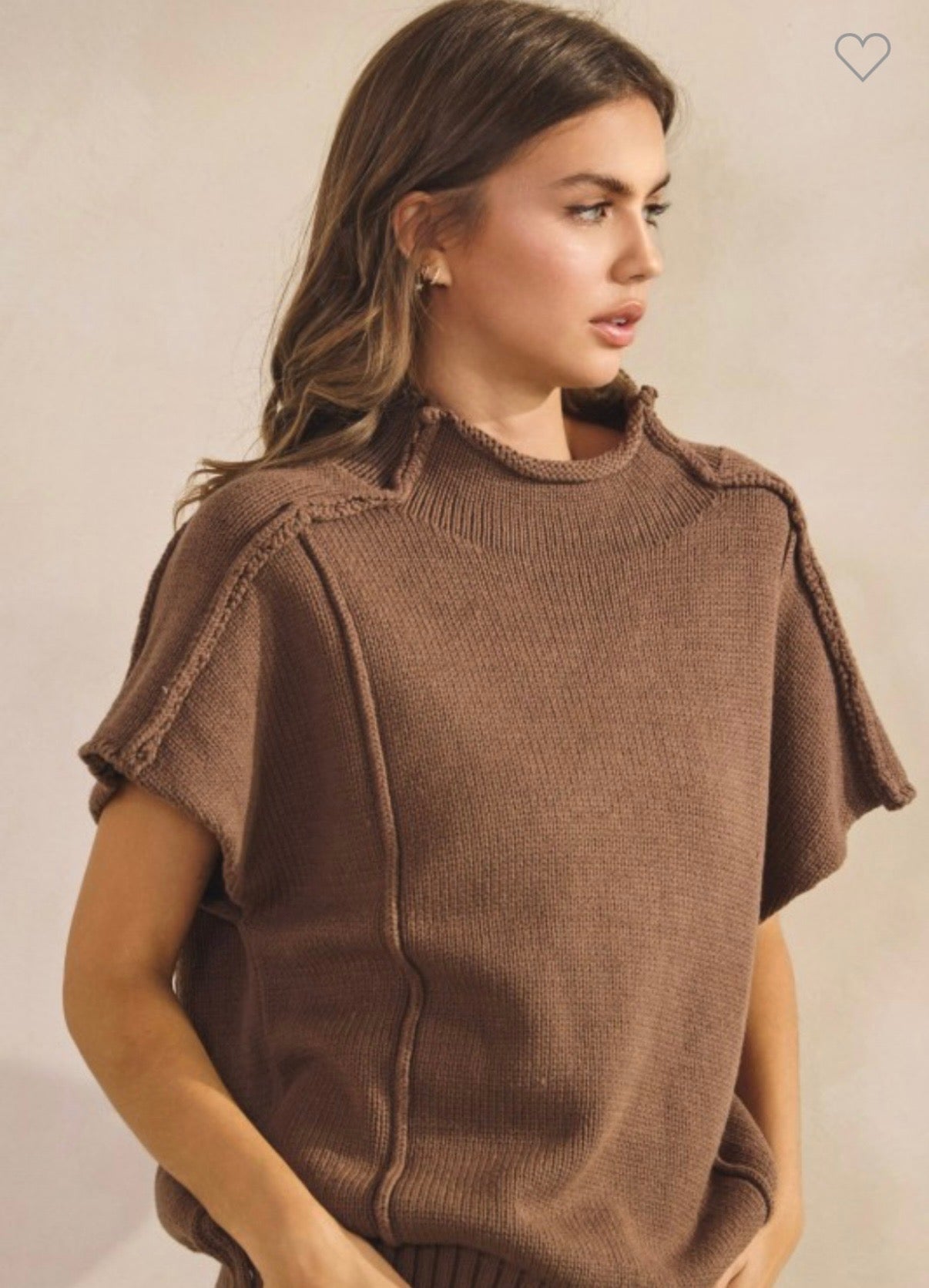 Women's Mocha Short Sleeve Sweater