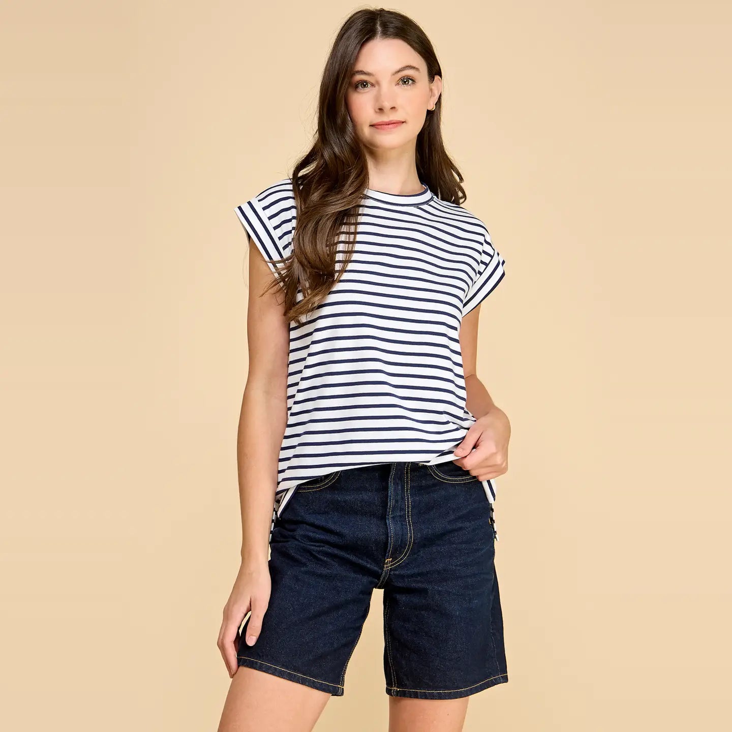 All in Navy & Ivory Stripes Top