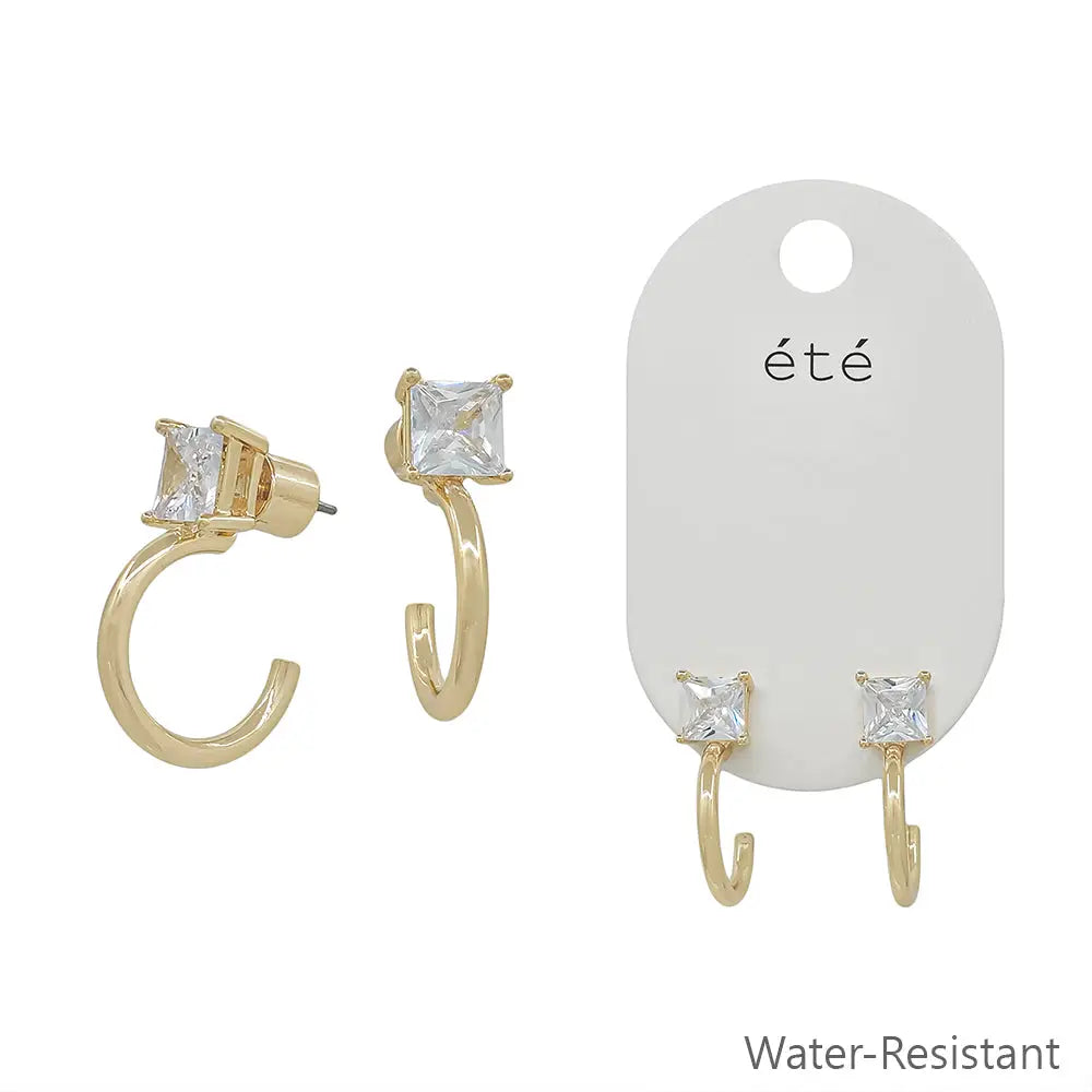 Square Stone Gold Earrings