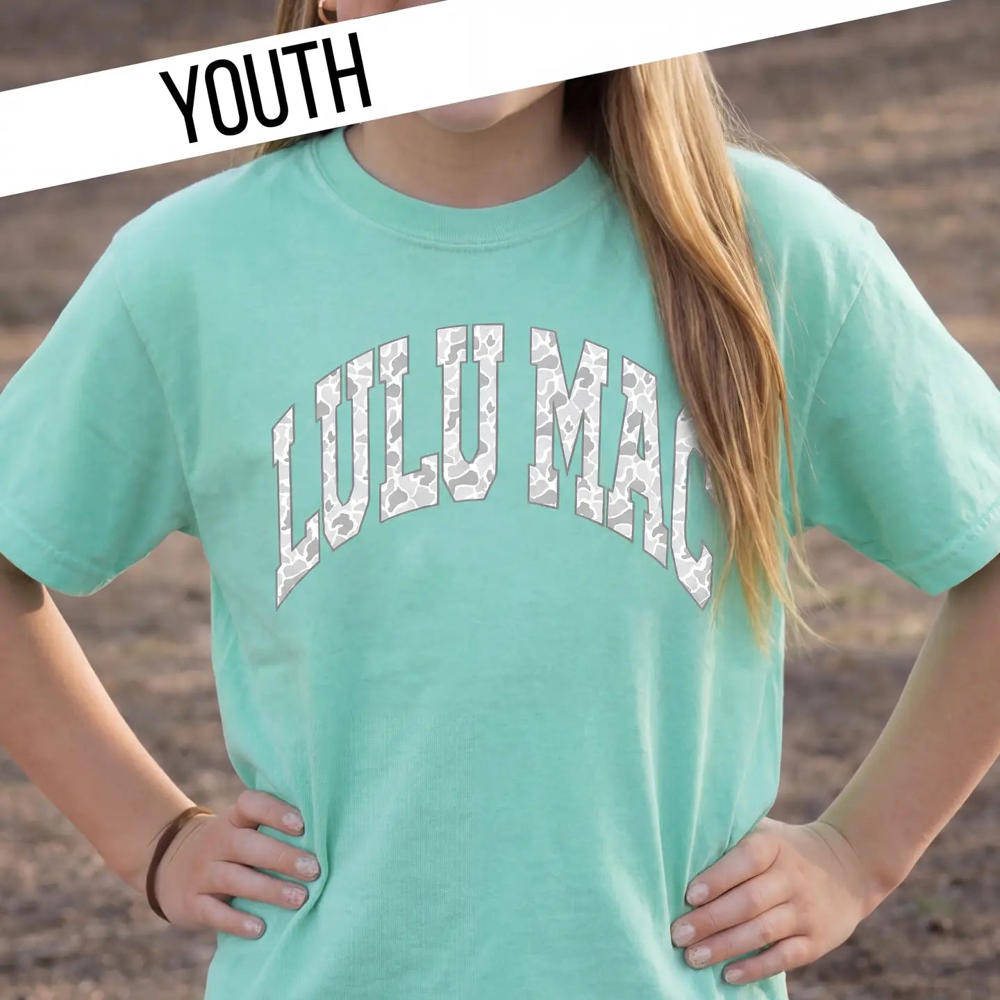 Lulu Mac Camo Chalky Mint Tee Youth