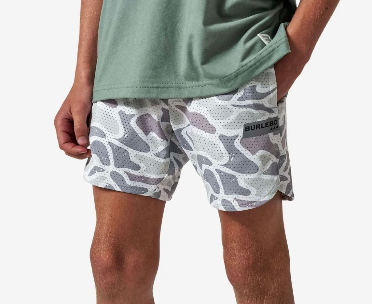 Burlebo White Camo Youth Mesh Training Shorts