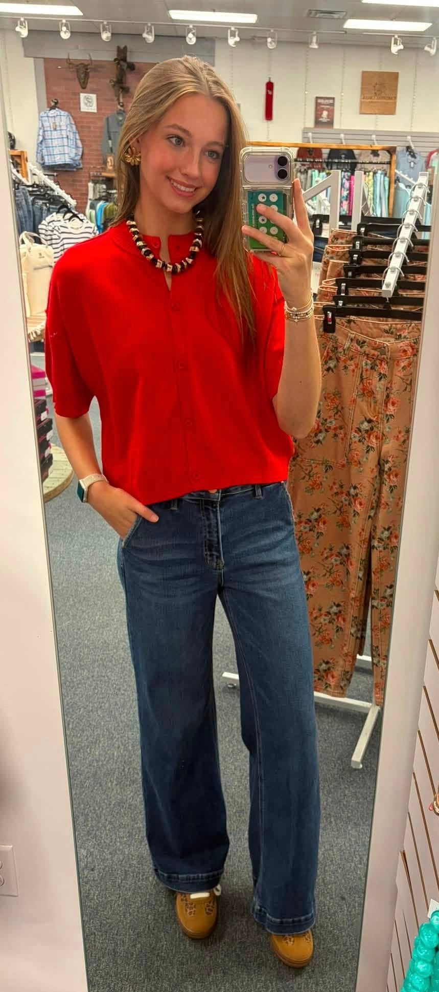 I Will Meet You There Red Button Up Sweater