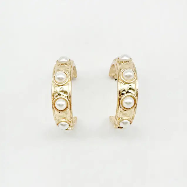 Gold Hoop W/Pearl Studded Accents Earrings