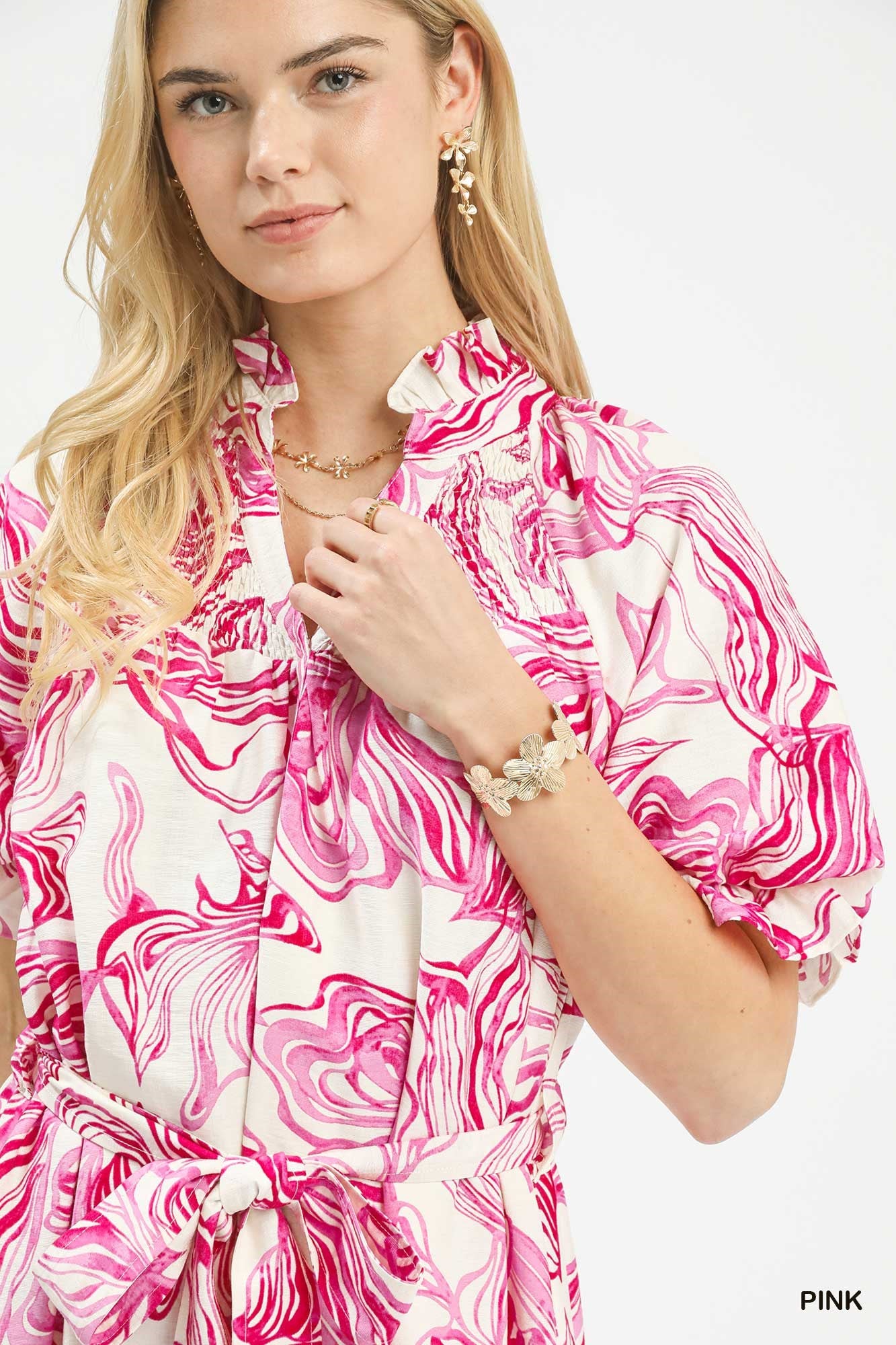 Gabrielle Abstract Midi Dress by Umgee in Pink
