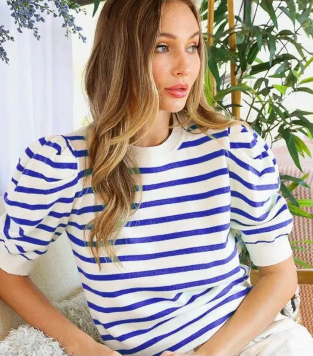 Just as you are in Royal Blue Stripes Top