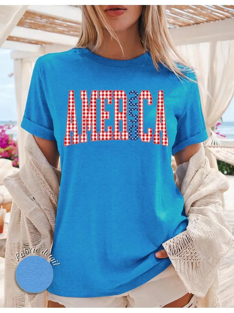 America 250 Gingham Tee in Heather Sapphire