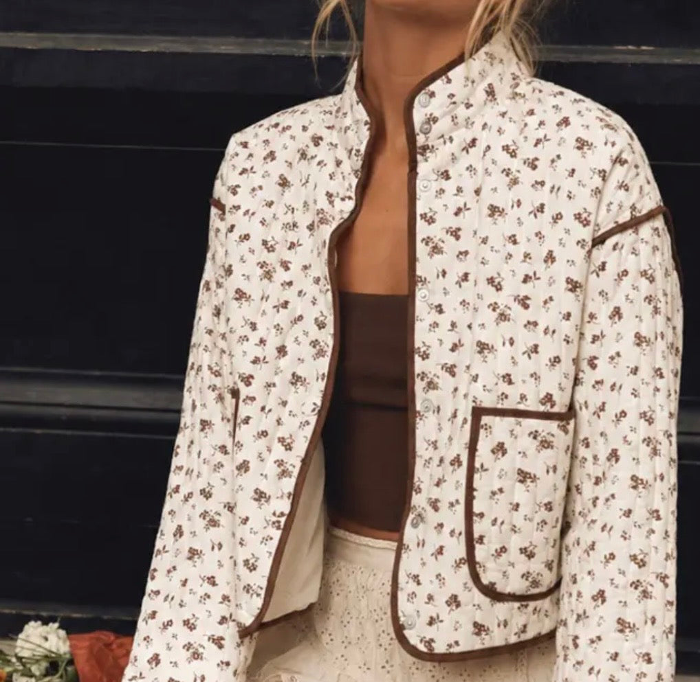 Cream Floral Quilted Jacket
