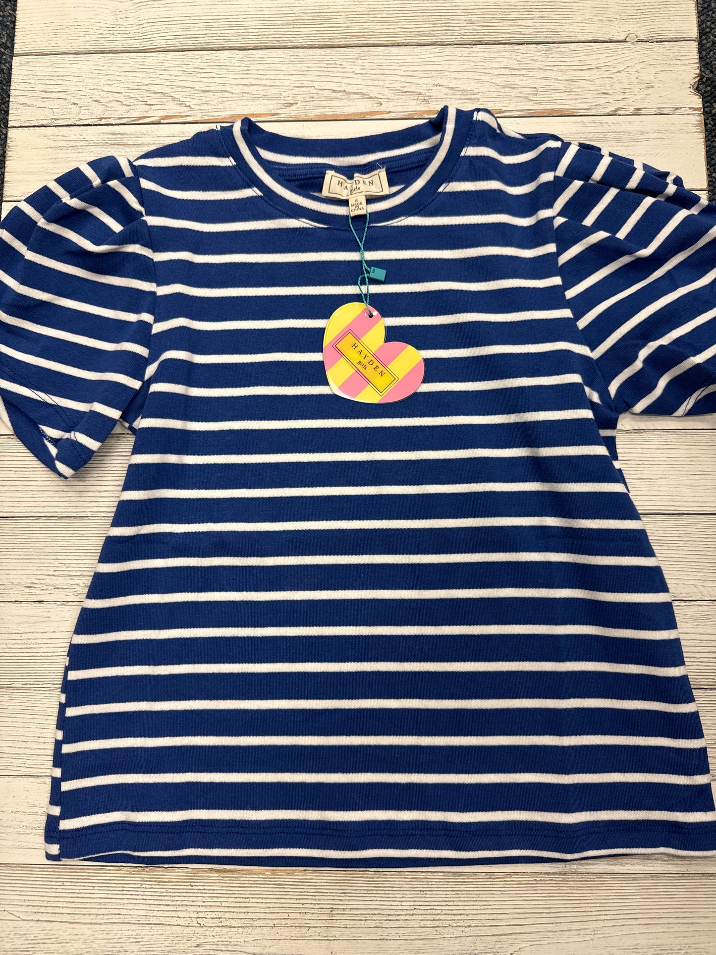 Royal Blue/White Stripe Puff Sleeve Girl's Top