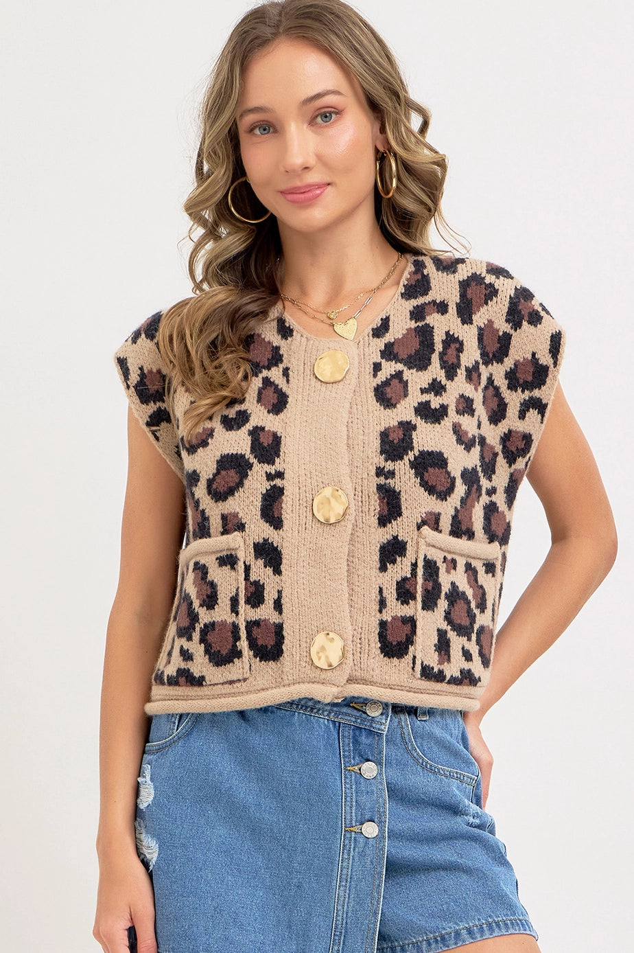 Leopard Print Knit Button Up Sweater