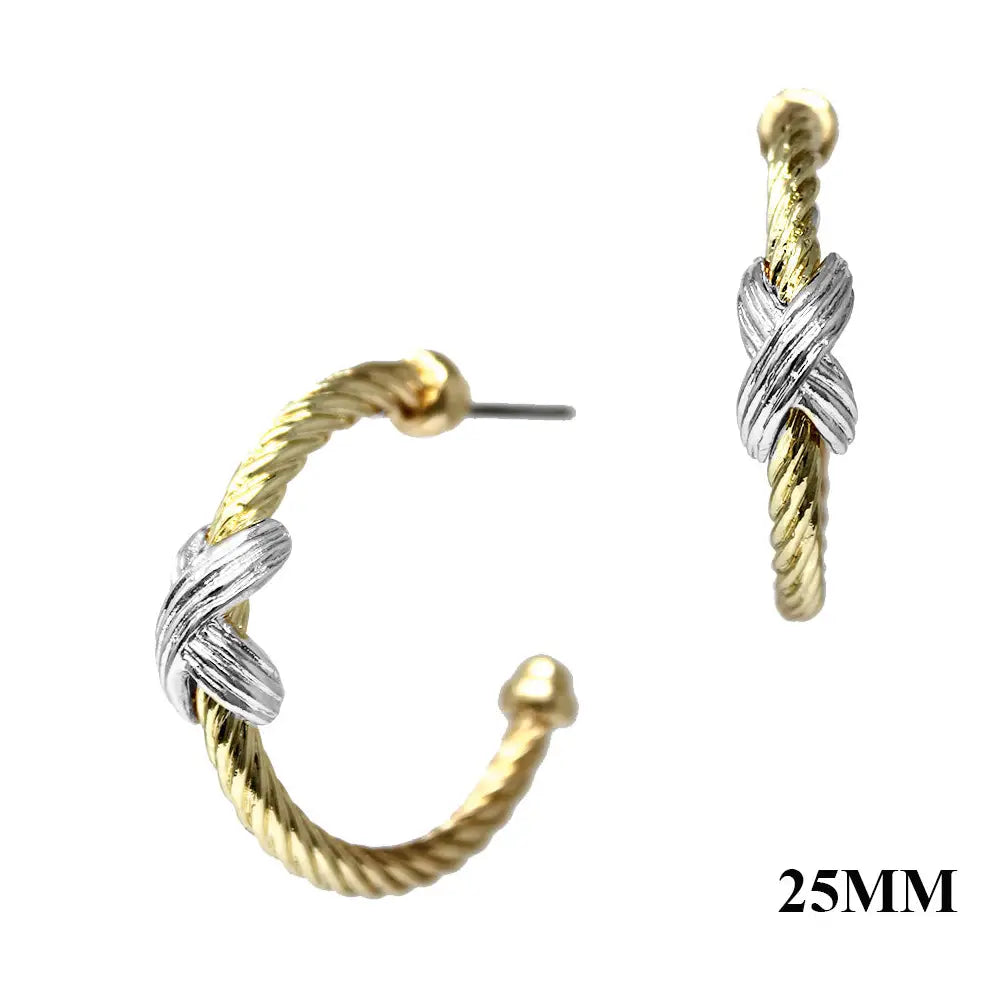 Gold Hoops W/Silver Twist Earrings