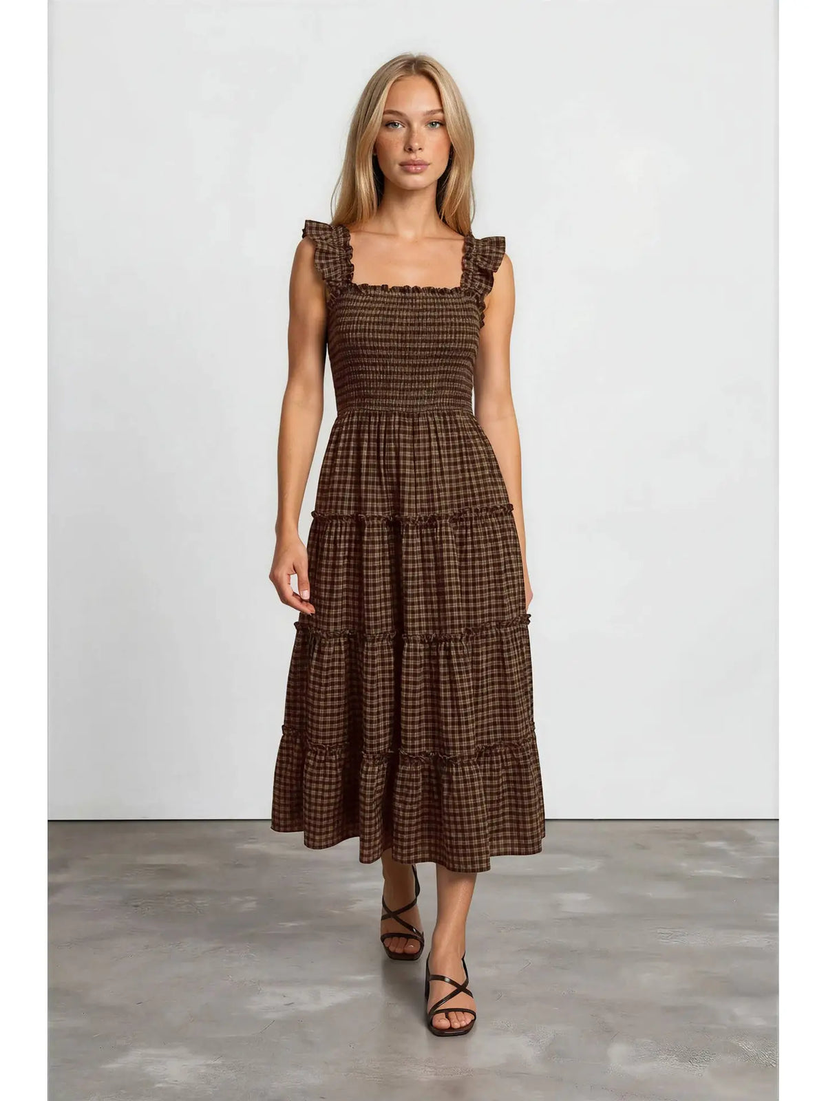 Ariel Dress in Brown Plaid