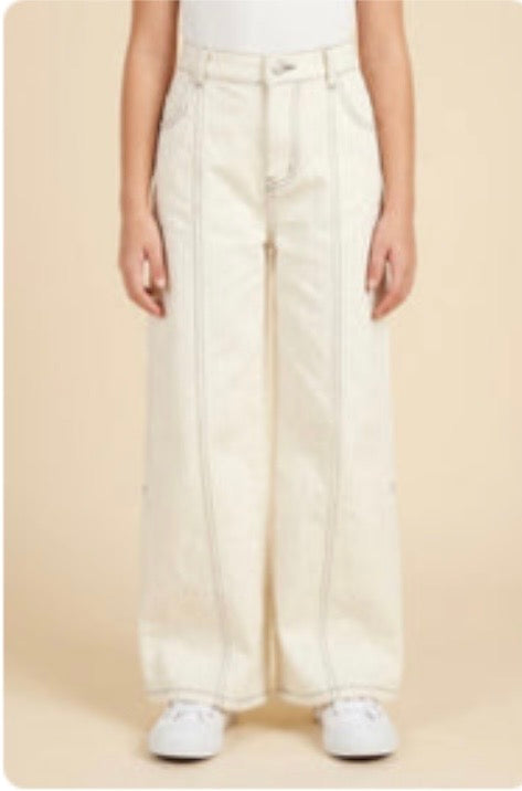 Hayden Girl's Stitch Detail Pants in Ivory