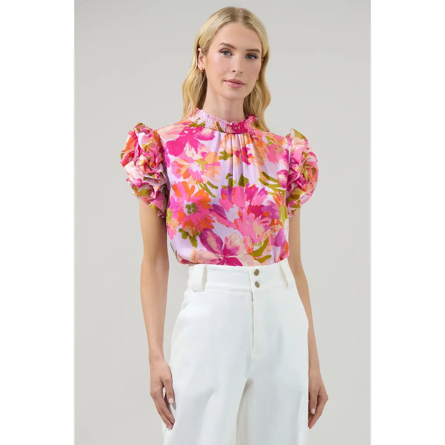 Abigal Floral Brenna Ruffle Blouse by Sugarlips