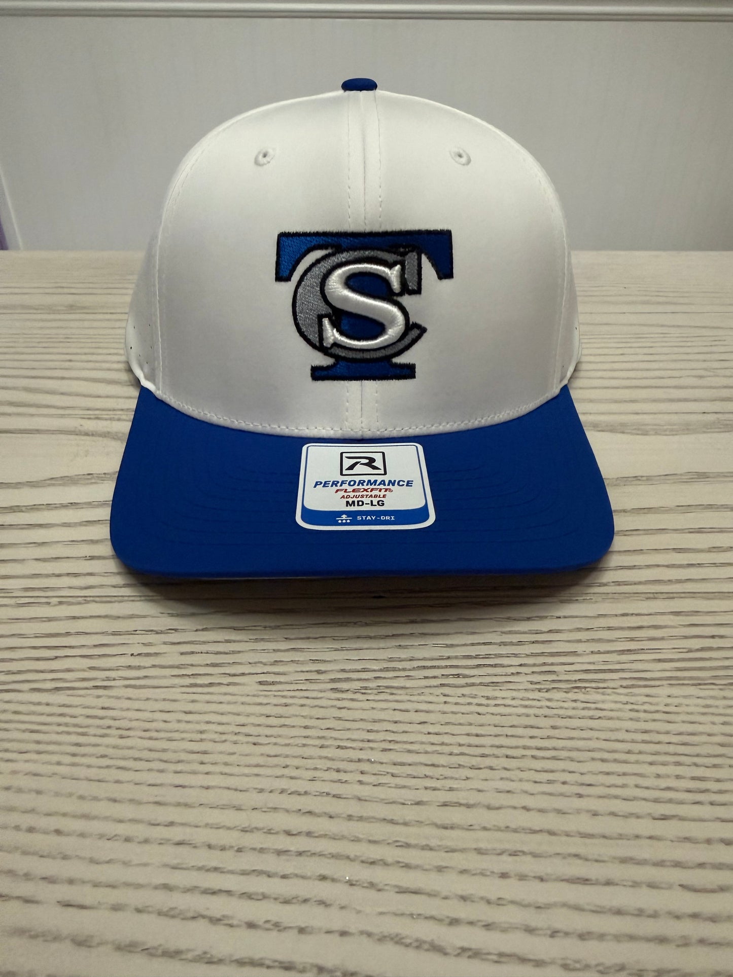 Trinity White Logo Hat with Royal Blue Bib