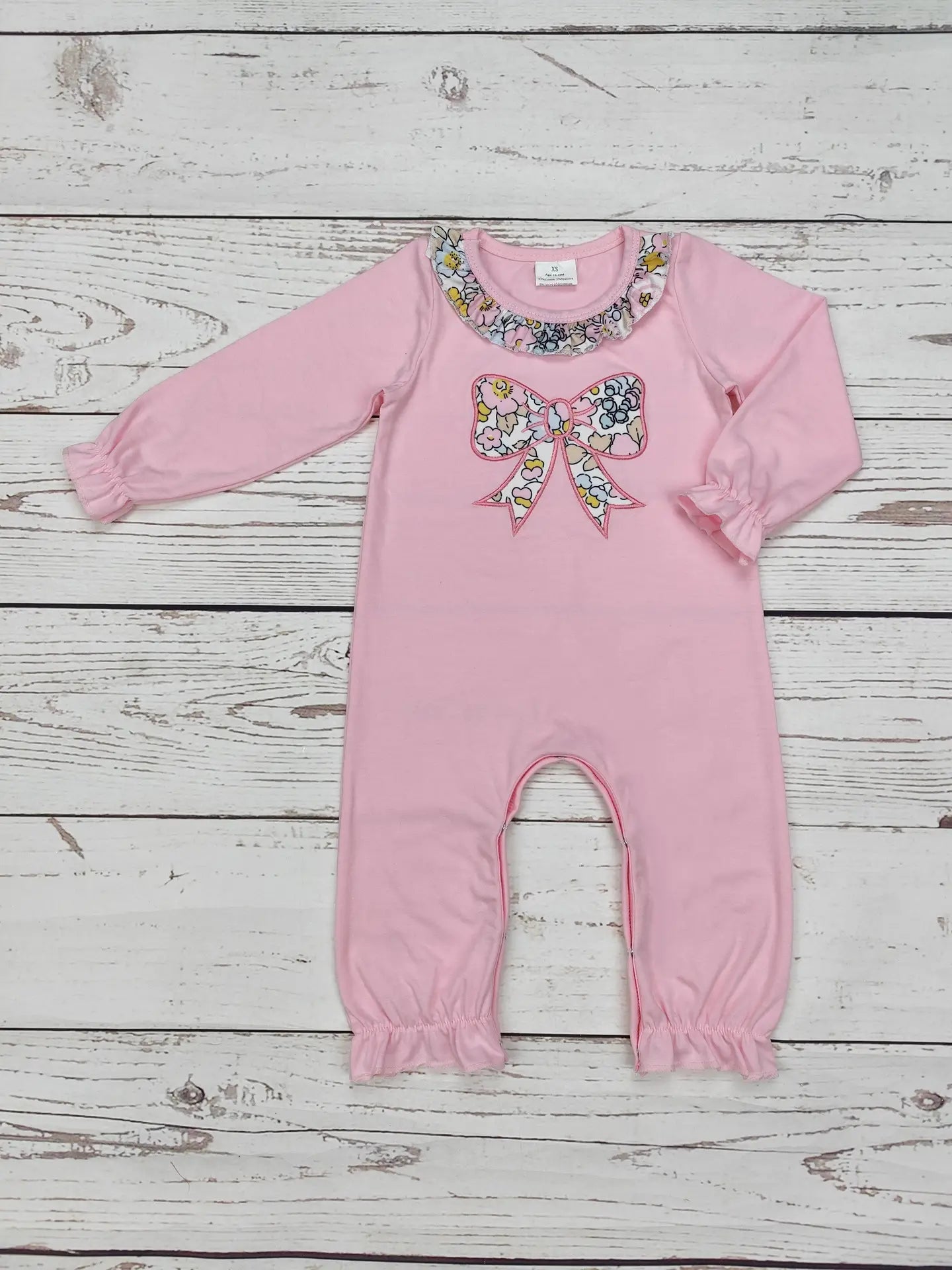 Baby Girl's Pink Bow Applique Romper