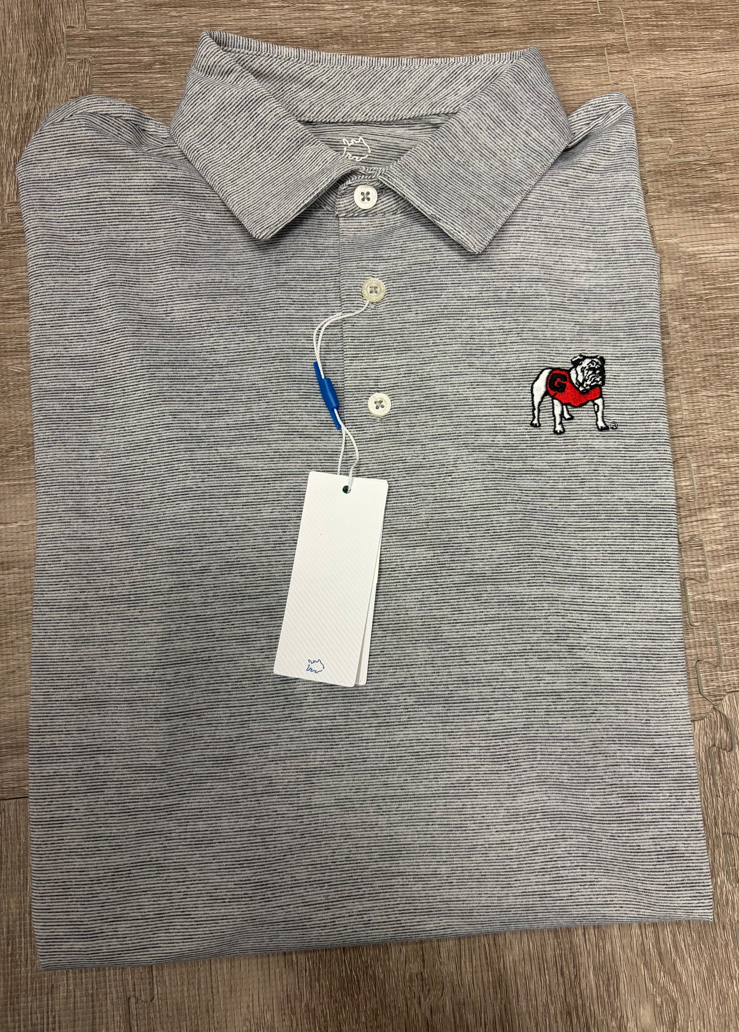 Southern Tide UGA Black Driver Spacedye Perf Polo