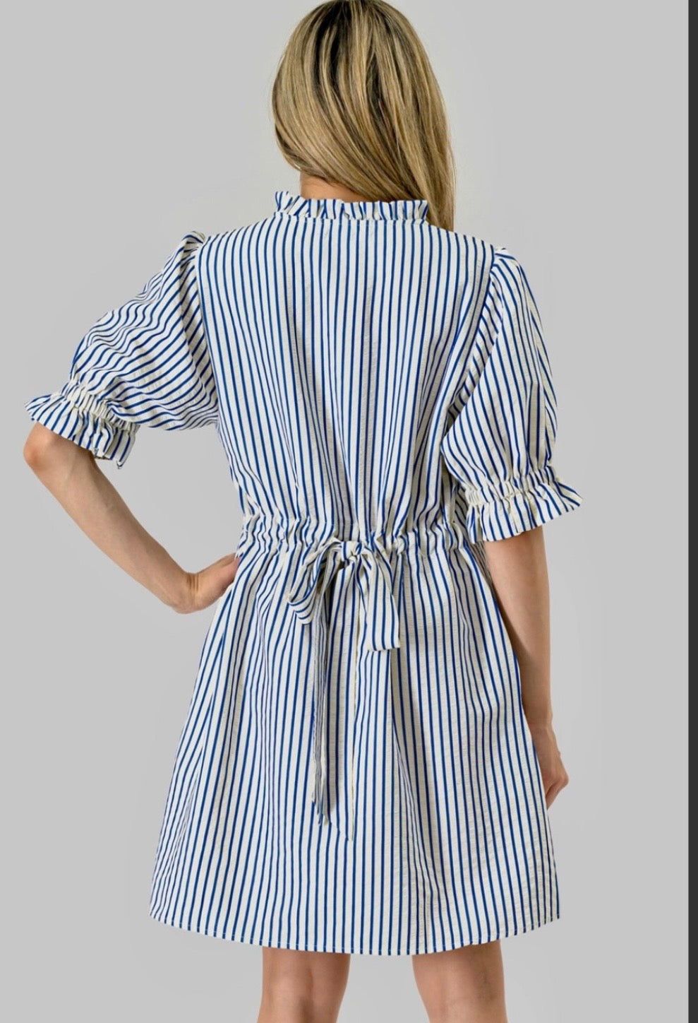 Quinn Stripe Seersucker Game Day Dress in Blue