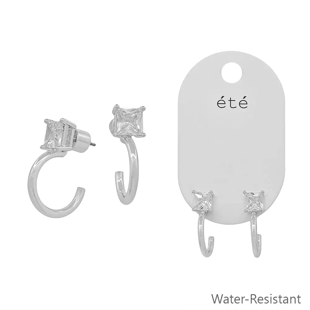 Square Stone Silver Earrings