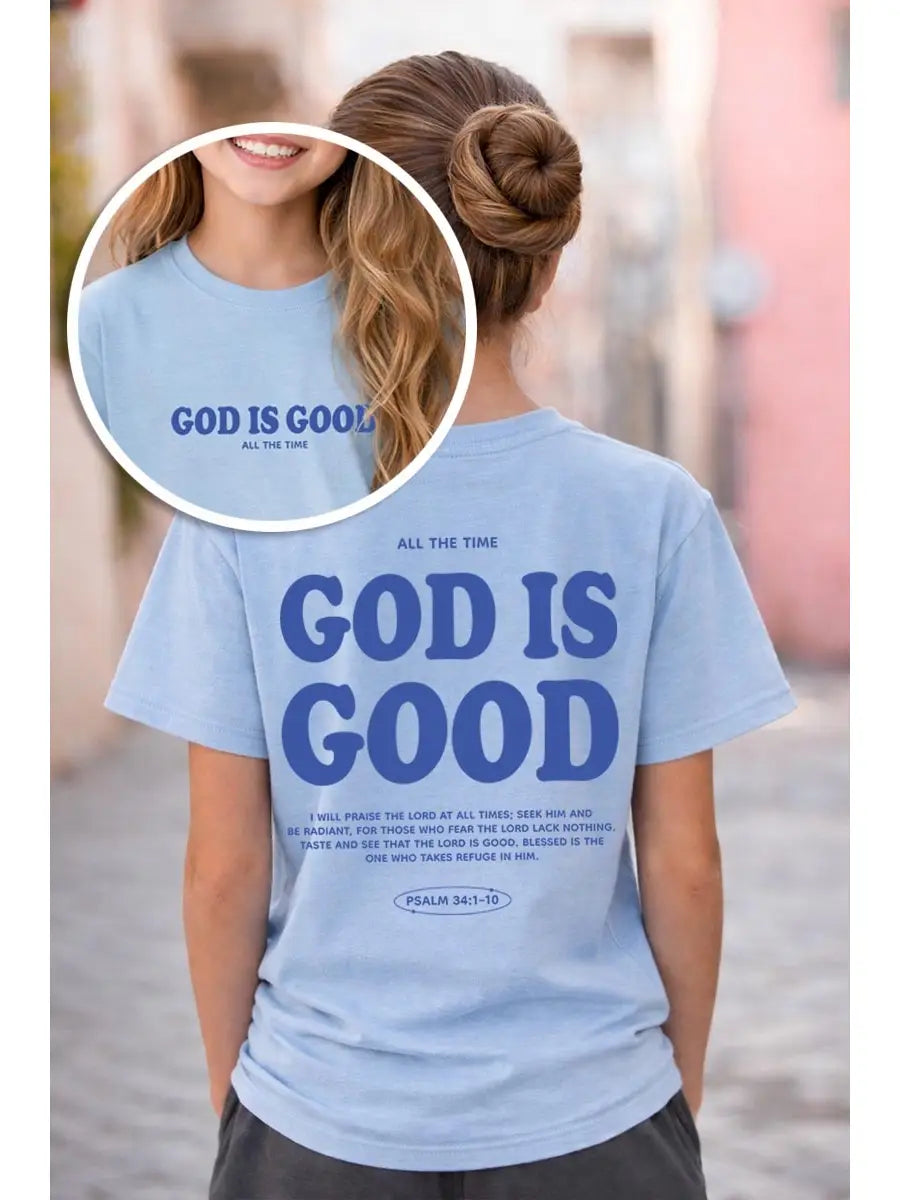 God Is Good Tee for Girls Lt Blue