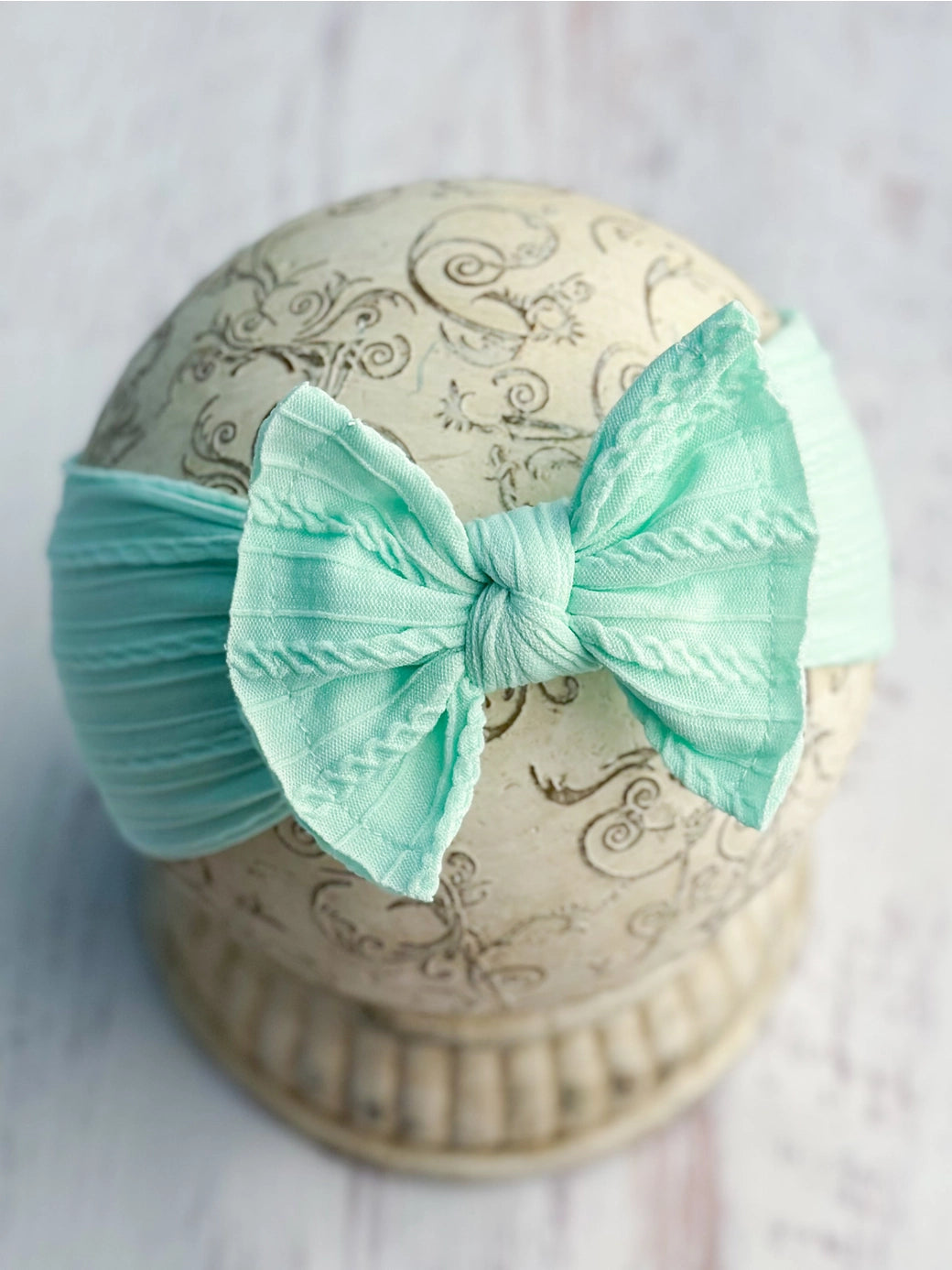 Mint Cable Knit Bow Baby Headband