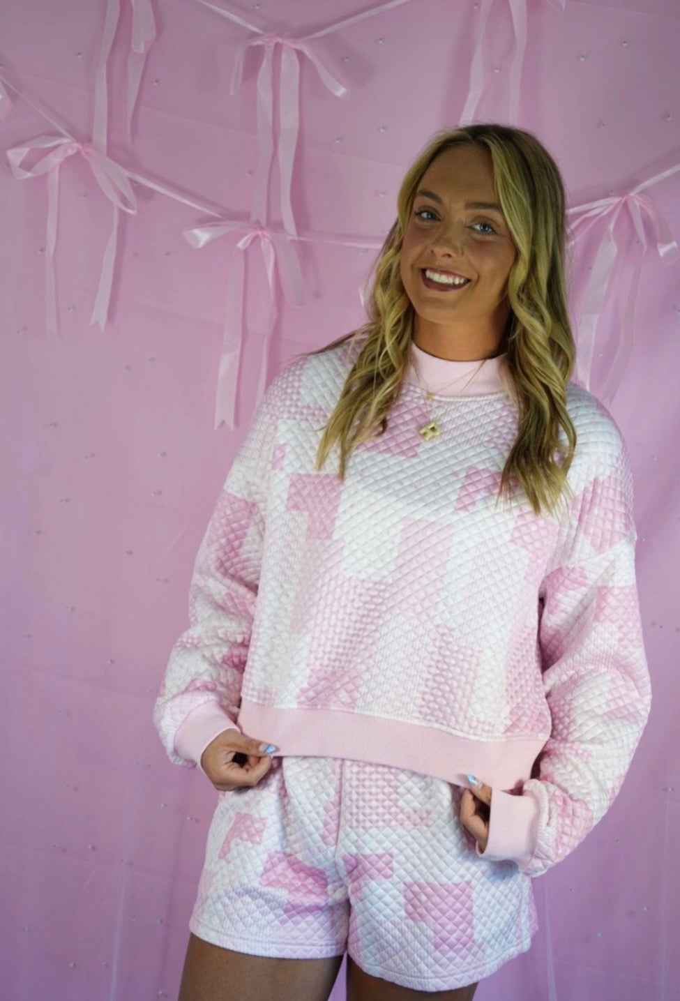 Pink Quilted 2pc Shortset