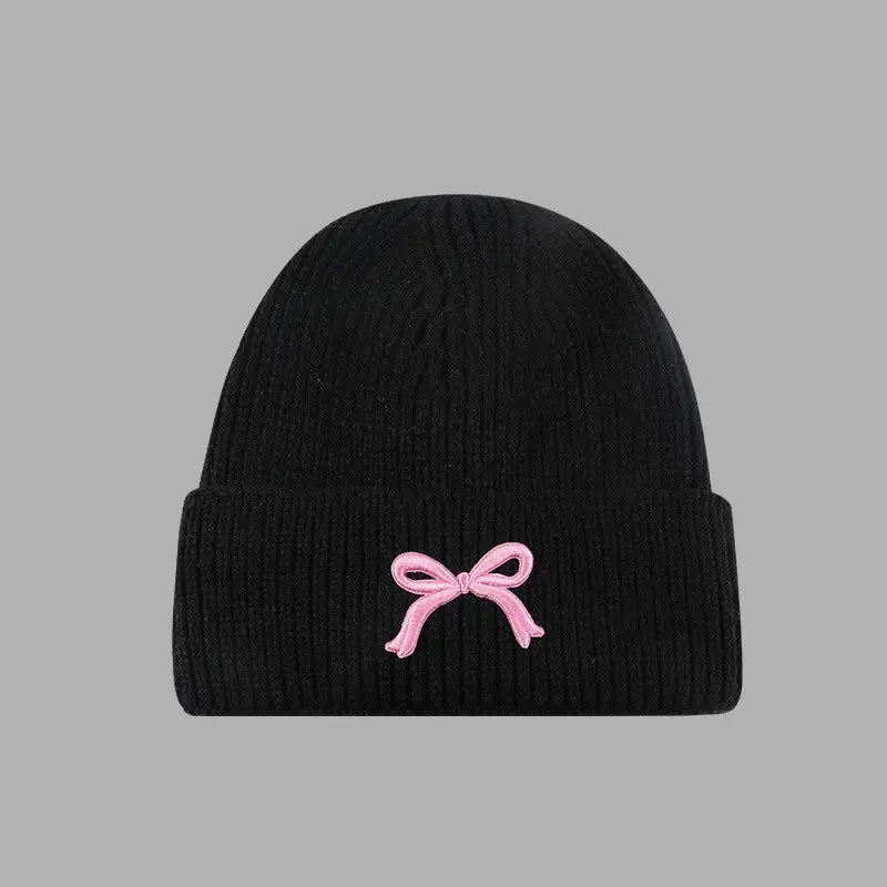 Sofe Ribbed Knit Bow Accent Beanie Black