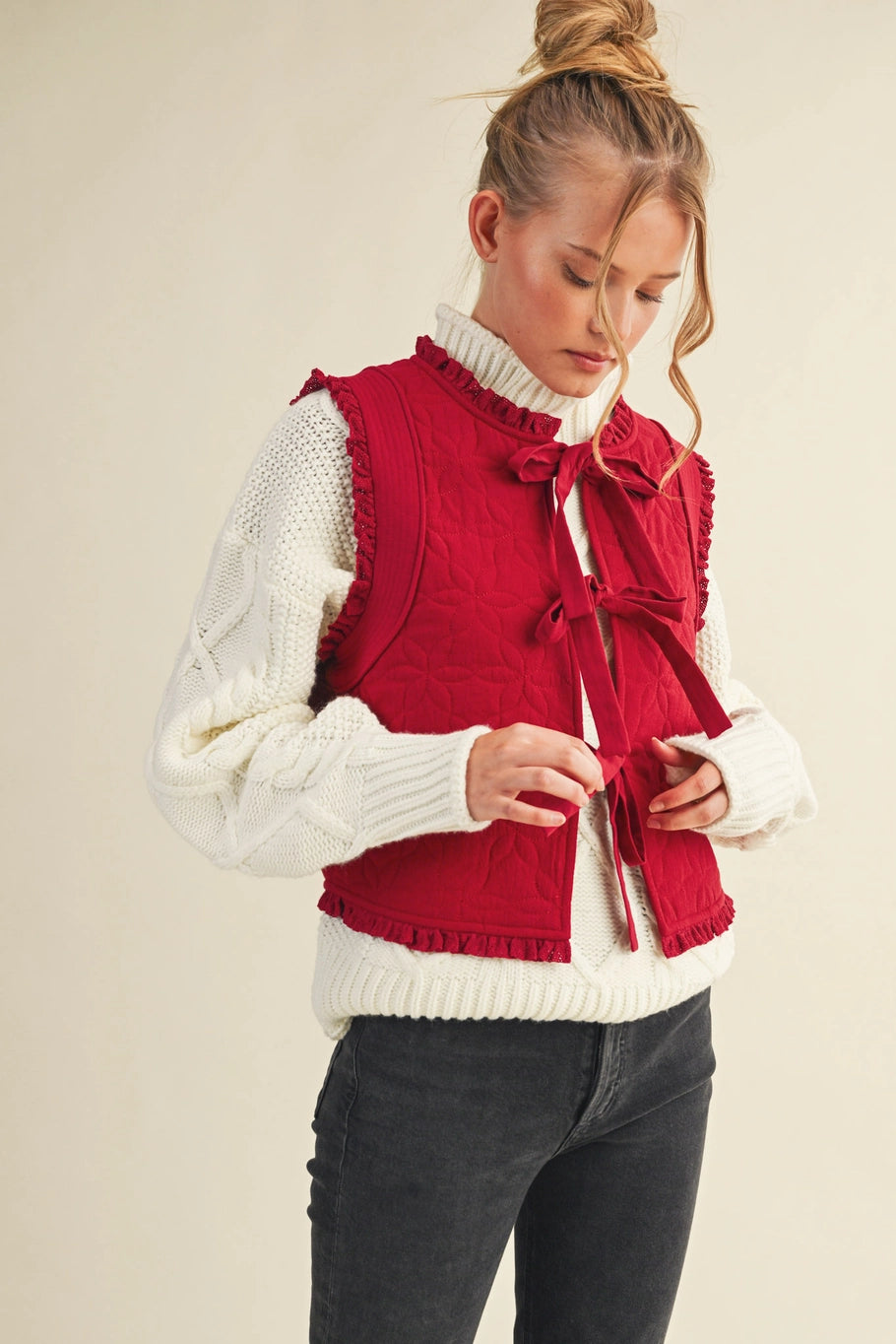 Just So You Red Quilted Floral Vest
