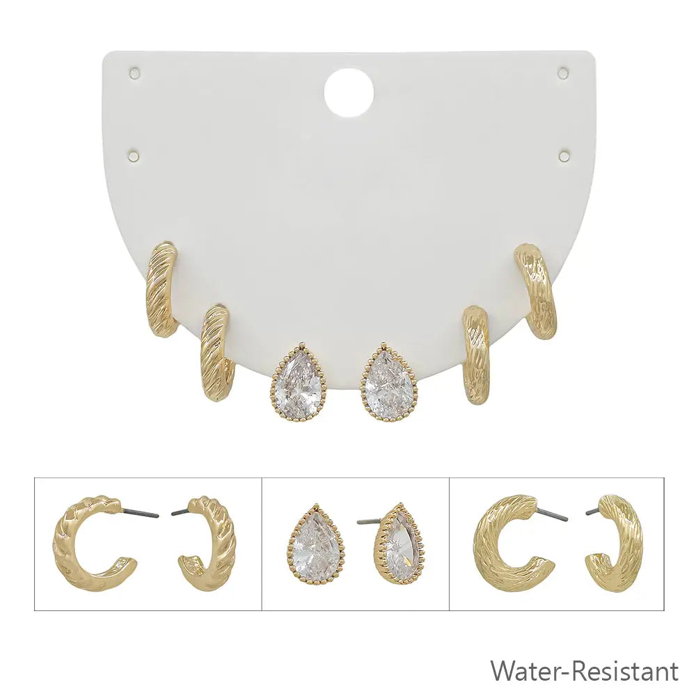 Gold Crystal Teardrop & Textured Huggie Hoops