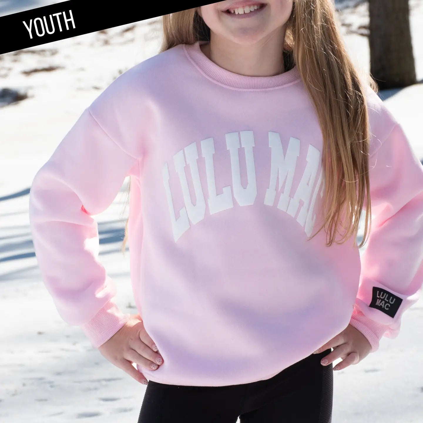 Lulu Mac Light Pink w/White Puff Sweatshirt Youth